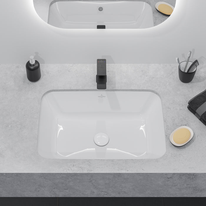 ( طلب مسبق )  حوض تحت الرخامة فيلروي اند بوخ فانتيشللو 5A495701 ابيض لامع 63 سم بمجموعة التثبيت