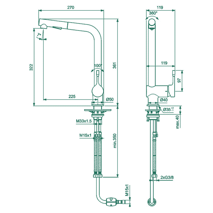خلاط مطبخ شداد ايديال ستاندرد سيرالوك BC 178 AA كروم سماعة 2 نظام اسود