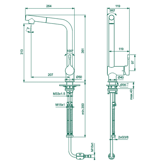 خلاط مطبخ شداد ايديال ستاندرد سيرالوك BC 176 AA كروم ارتفاع 36 سم