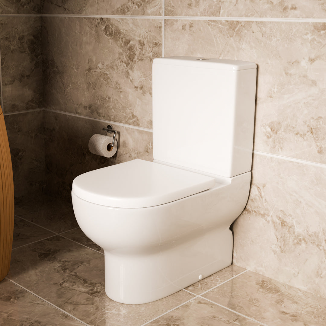 ( طلب مسبق )  مرحاض ملاصق للحائط فيلروي اند بوخ افينتو 5C361301 ابيض ريمليس بالسيديلي ذاتي الغلق والخزان بالعدة والمقبض والشطاف الداخلي بمجموعة التثبيت