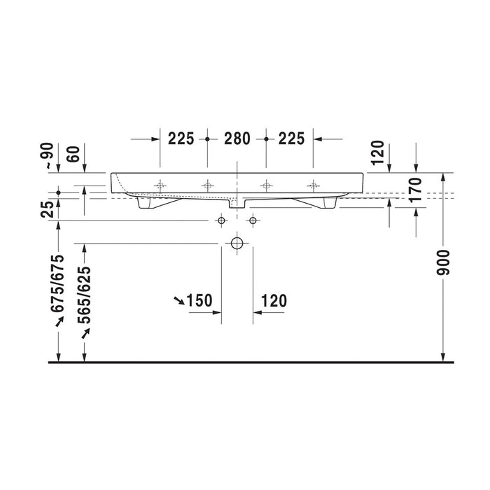 ( طلب مسبق )  حوض وحدة موبيليا ديورافيت هابي دي 2 ابيض 120 سم 2318120000
