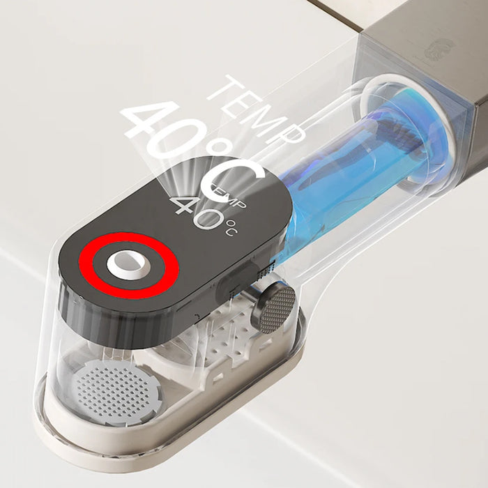 خلاط حوض حمام وسط 6002 G جراي بشاشة ديجيتال وسماعة بخرطوم شداد 3 انظمة لنزول المياة