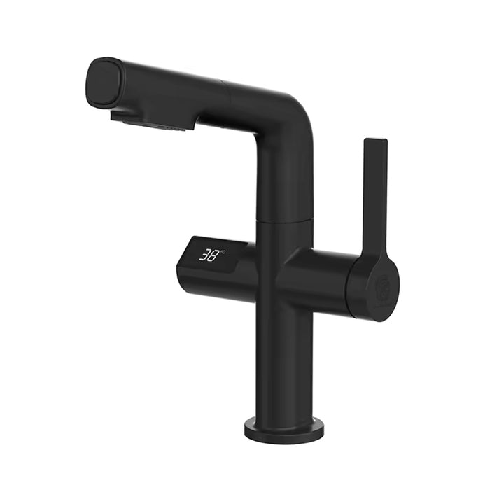 خلاط حوض حمام عالي 6004 B اسود بشاشة ديجيتال وسماعة بخرطوم شداد 2 نظام لنزول المياة