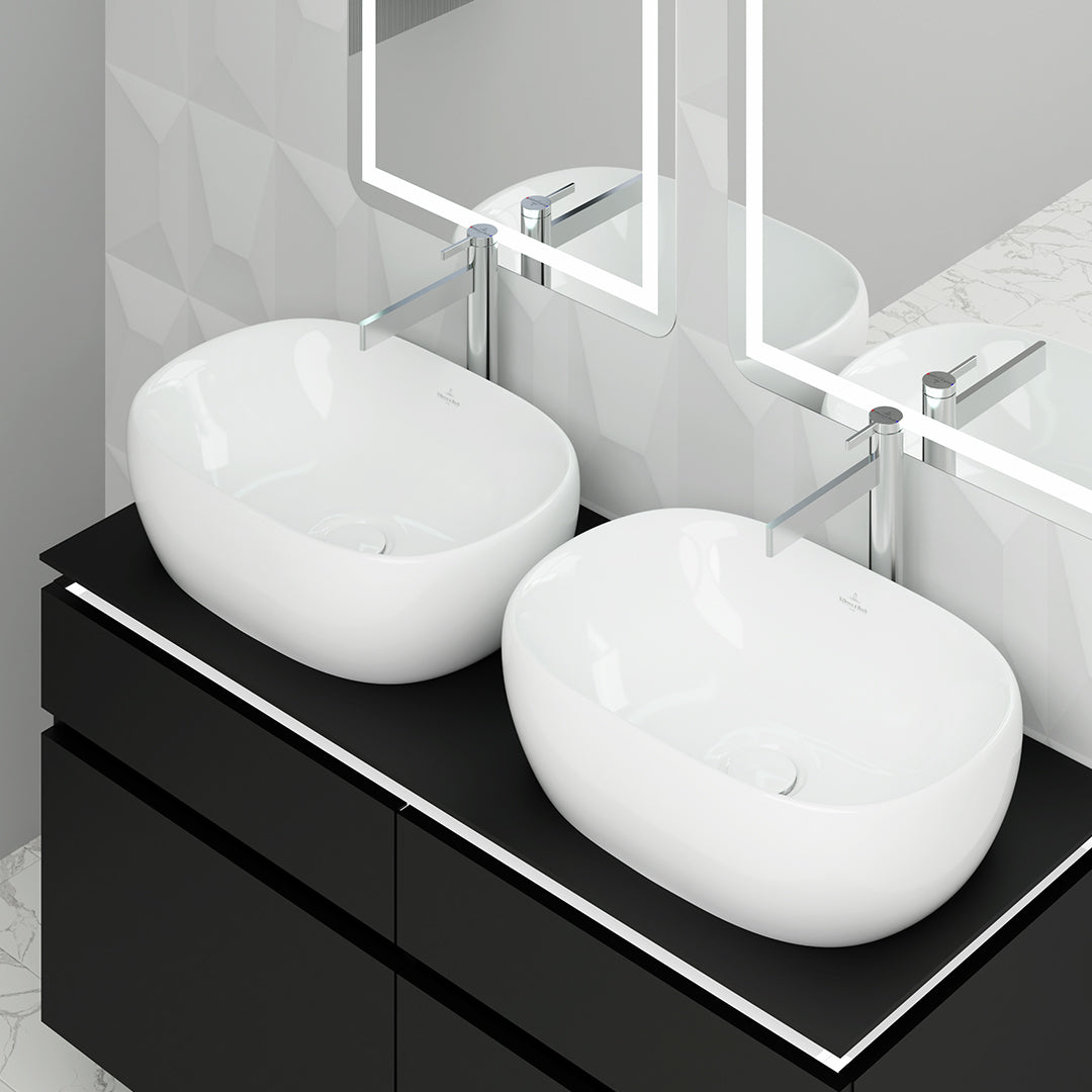 ( طلب مسبق )  حوض فوق الرخامة فيلروي اند بوخ افينتو 5A376301 ابيض لامع 59 سم بمجموعة التثبيت