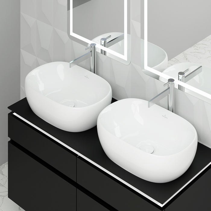 ( طلب مسبق )  حوض فوق الرخامة فيلروي اند بوخ افينتو 5A376301 ابيض لامع 59 سم بمجموعة التثبيت