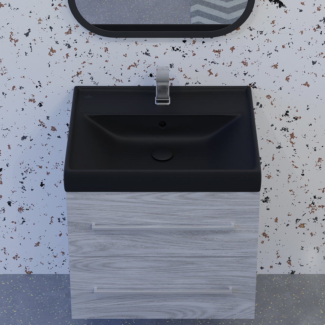 ( طلب مسبق )  حوض وحدة موبيليا فيلروي اند بوخ فانتيشللو 5A476538 اسود مط 63.5 سم بمجموعة التثبيت