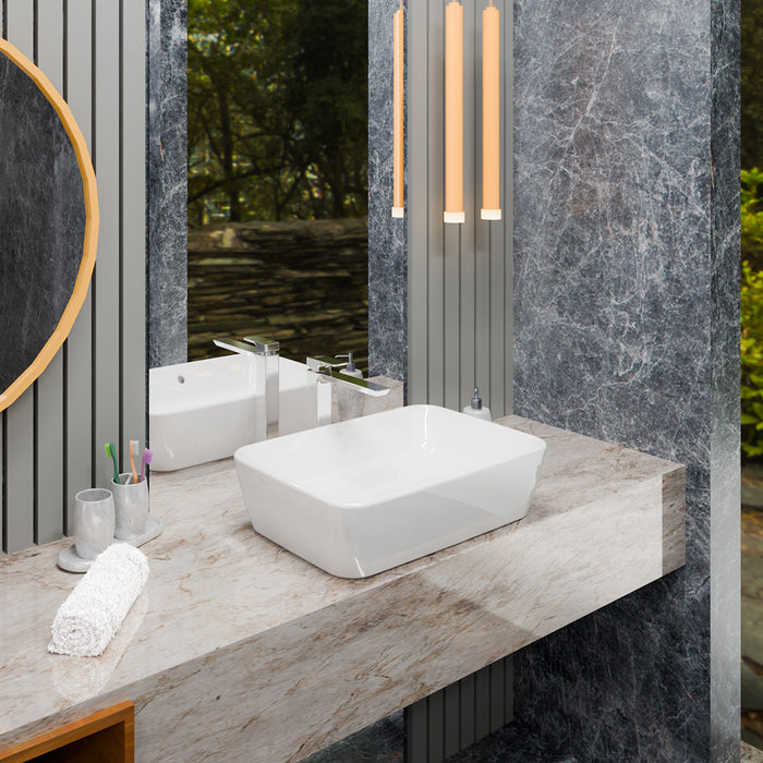 ( طلب مسبق )  حوض فوق الرخامة فيلروي اند بوخ فانتيشللو 5A536301 ابيض لامع 60 سم بمجموعة التثبيت