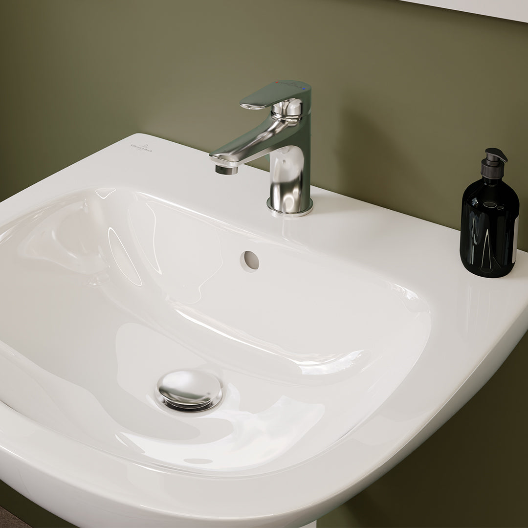 ( طلب مسبق )  حوض حمام بالعامود المعلق فيلروي اند بوخ اونوفو 5A385501 ابيض 55 سم بمجموعة التثبيت