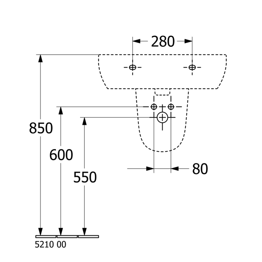 ( طلب مسبق )  حوض حمام بالعامود المعلق فيلروي اند بوخ افينتو 5A456001 ابيض 60 سم بمجموعة التثبيت