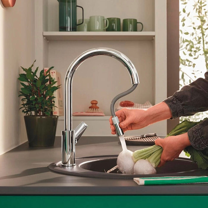 ( طلب مسبق )  خلاط مطبخ شداد باو ايدج 30536000 ارتفاع 36 سم بخرطوم وسماعة متحركة اللون كروم من جروهي