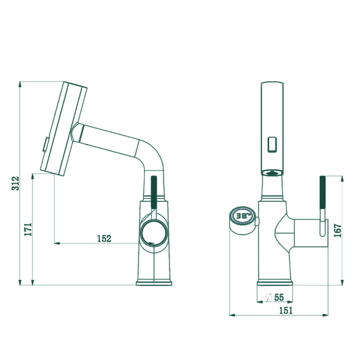 ( طلب مسبق )  خلاط حوض حمام عالي 6003 B اسود بشاشة ديجيتال وسماعة بخرطوم شداد 3 انظمة لنزول المياة