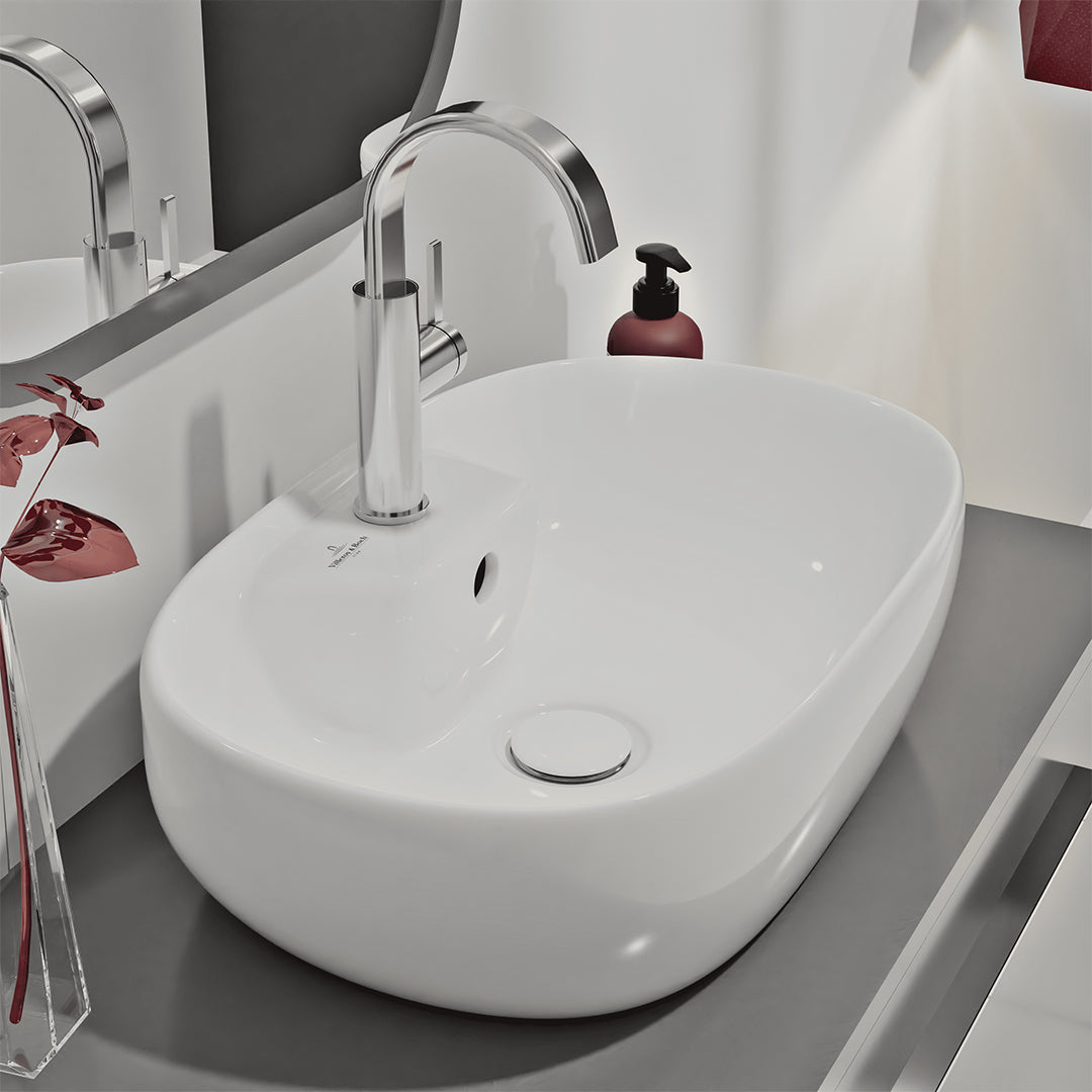 ( طلب مسبق )  حوض فوق الرخامة فيلروي اند بوخ افينتو 5A466001 ابيض لامع 59 سم بمجموعة التثبيت