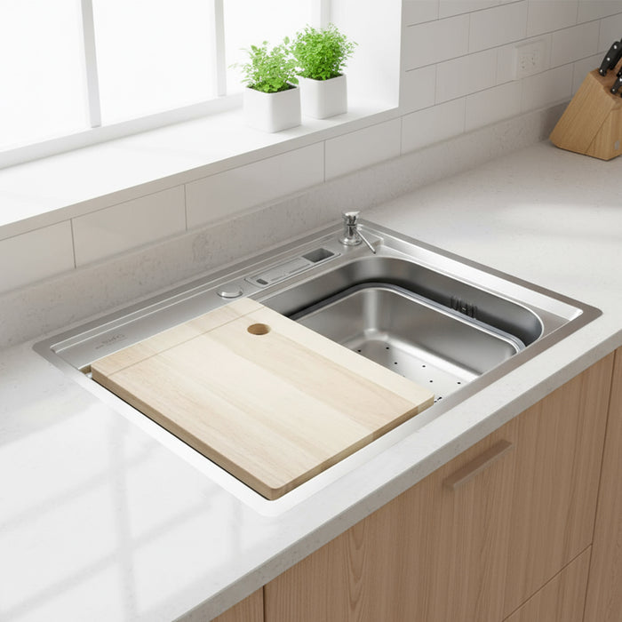 حوض مطبخ هاند ميد تركي SMG 6045 BC كروم 61 × 46 سم بمضخة صابون استانلس ستيل 304 بالكامل