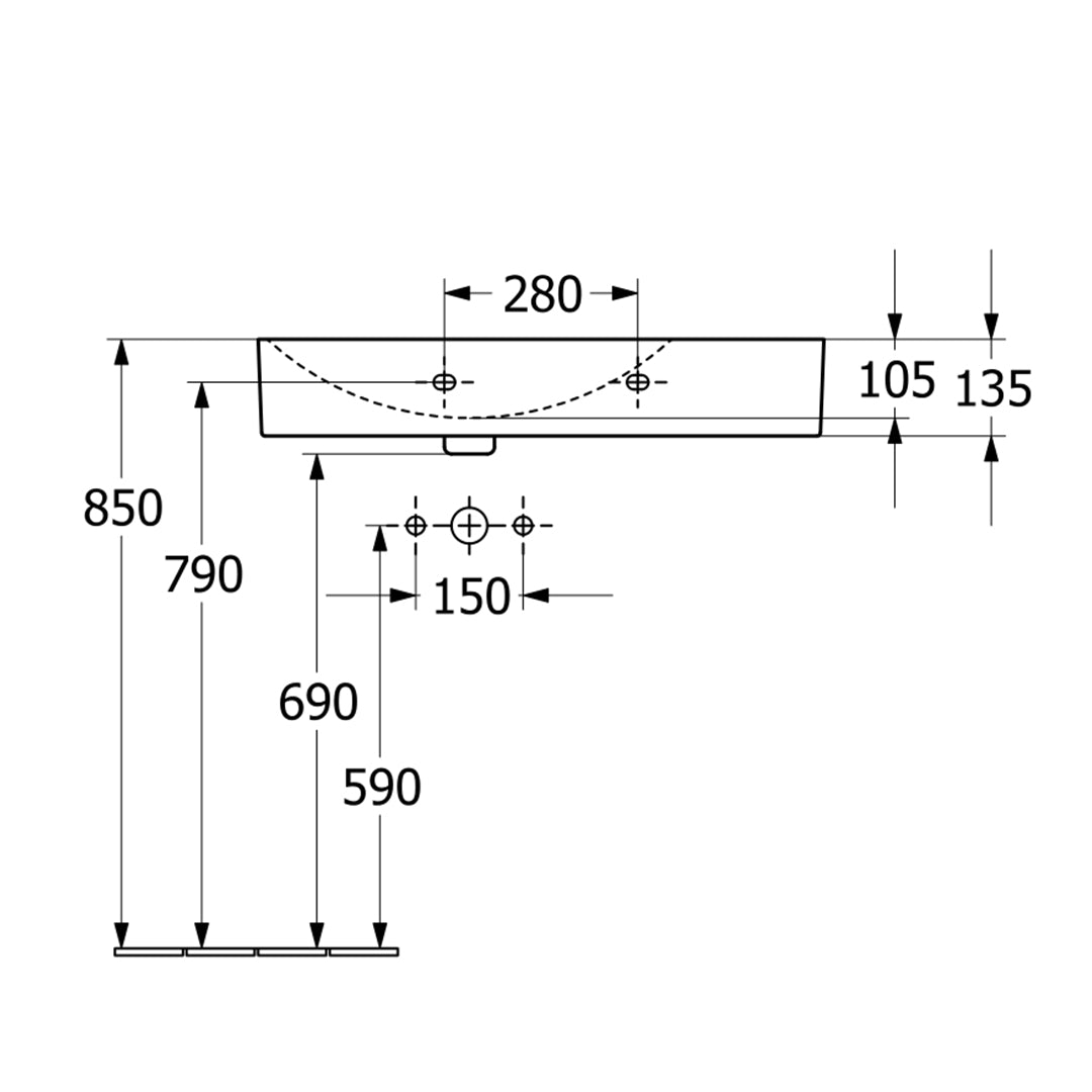 ( طلب مسبق )  حوض وحدة موبيليا فيلروي اند بوخ سبواي 5A408001 ابيض لامع 80 سم بمجموعة التثبيت