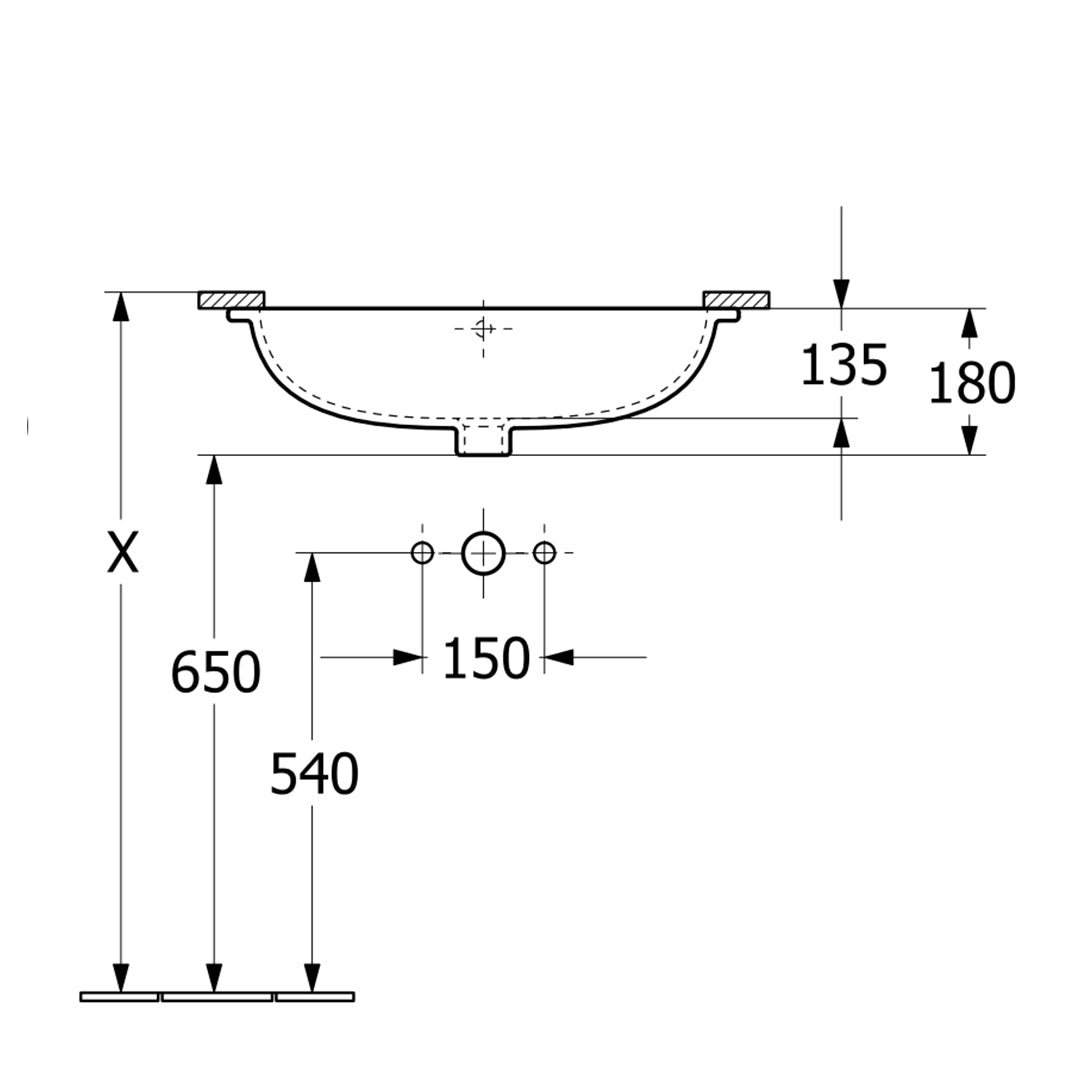 ( طلب مسبق )  حوض تحت الرخامة فيلروي اند بوخ فانتيشللو 5A495738 اسود مط 63 سم بمجموعة التثبيت