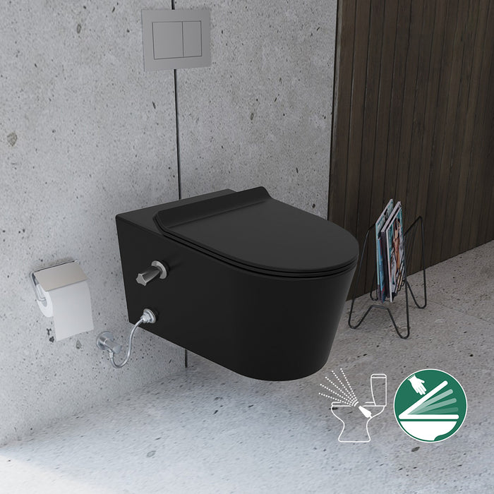 ( طلب مسبق )  مرحاض معلق سانيبيور تايتن 2542490979 اسود بالشطاف الداخلي هيدروجيت والسيديلي ذاتي الغلق ومجموعة التثبيت