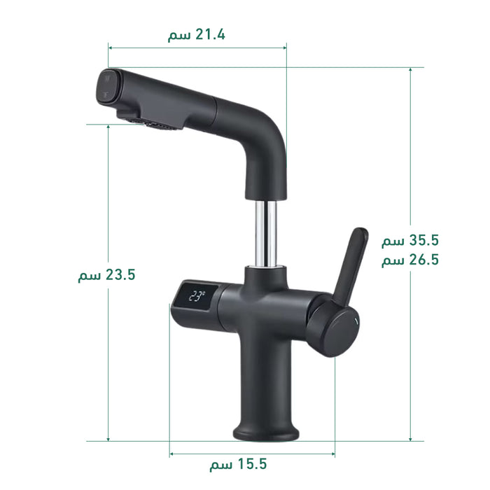 خلاط حوض حمام عالي 6004 B اسود بشاشة ديجيتال وسماعة بخرطوم شداد 2 نظام لنزول المياة