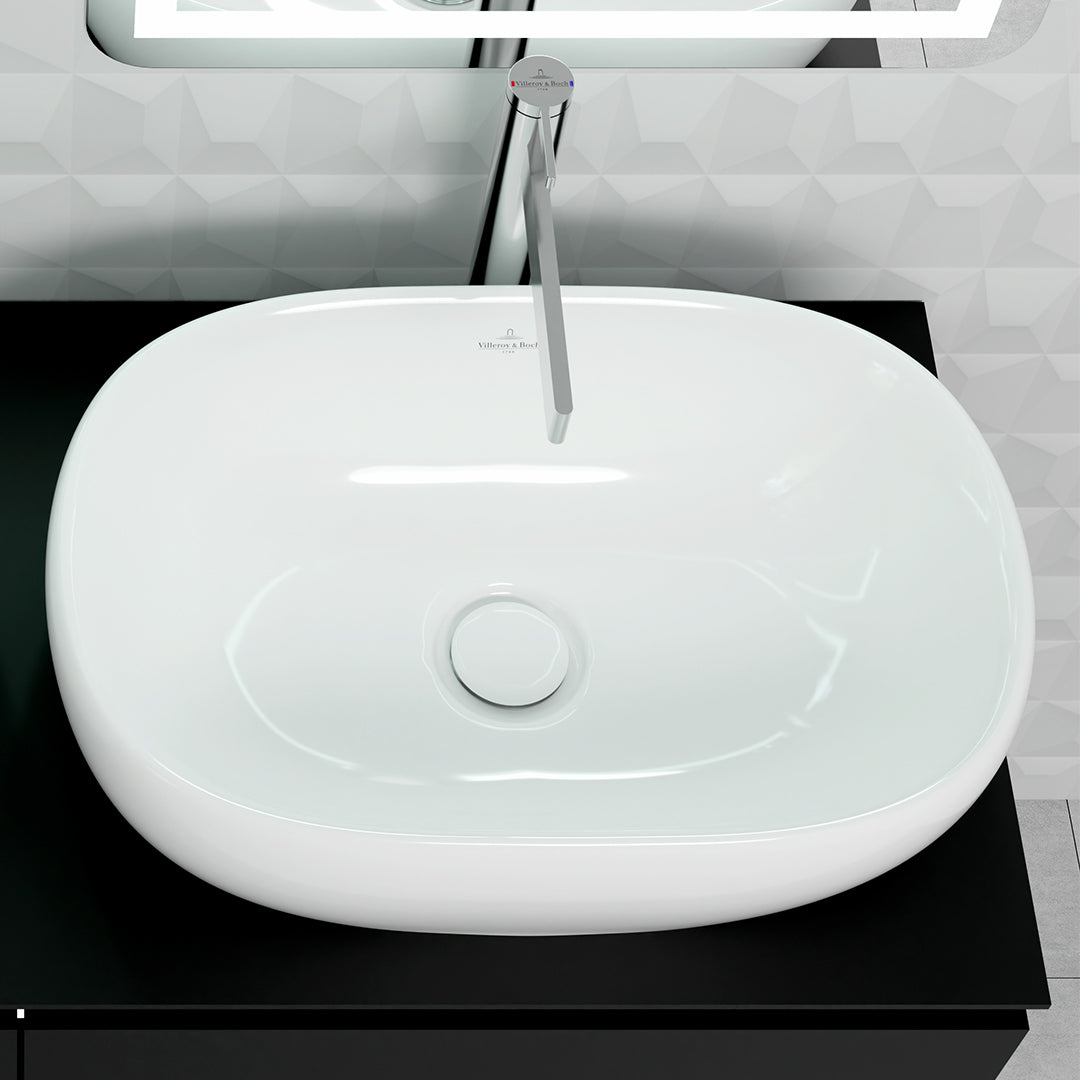 ( طلب مسبق )  حوض فوق الرخامة فيلروي اند بوخ افينتو 5A376301 ابيض لامع 59 سم بمجموعة التثبيت