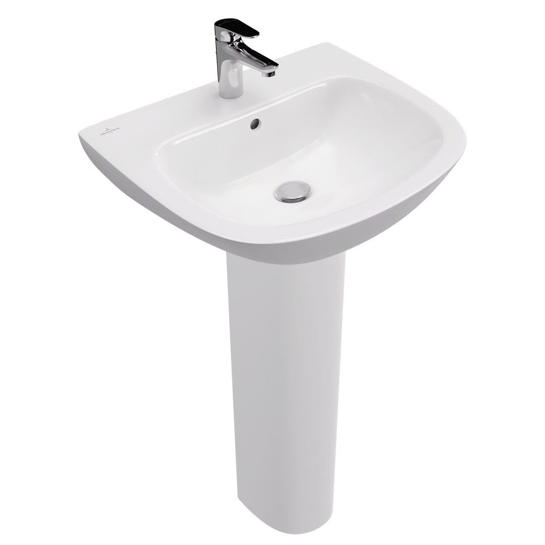 ( طلب مسبق )  حوض حمام بالعامود الطويل فيلروي اند بوخ اونوفو 5A385501 ابيض 55 سم بمجموعة التثبيت