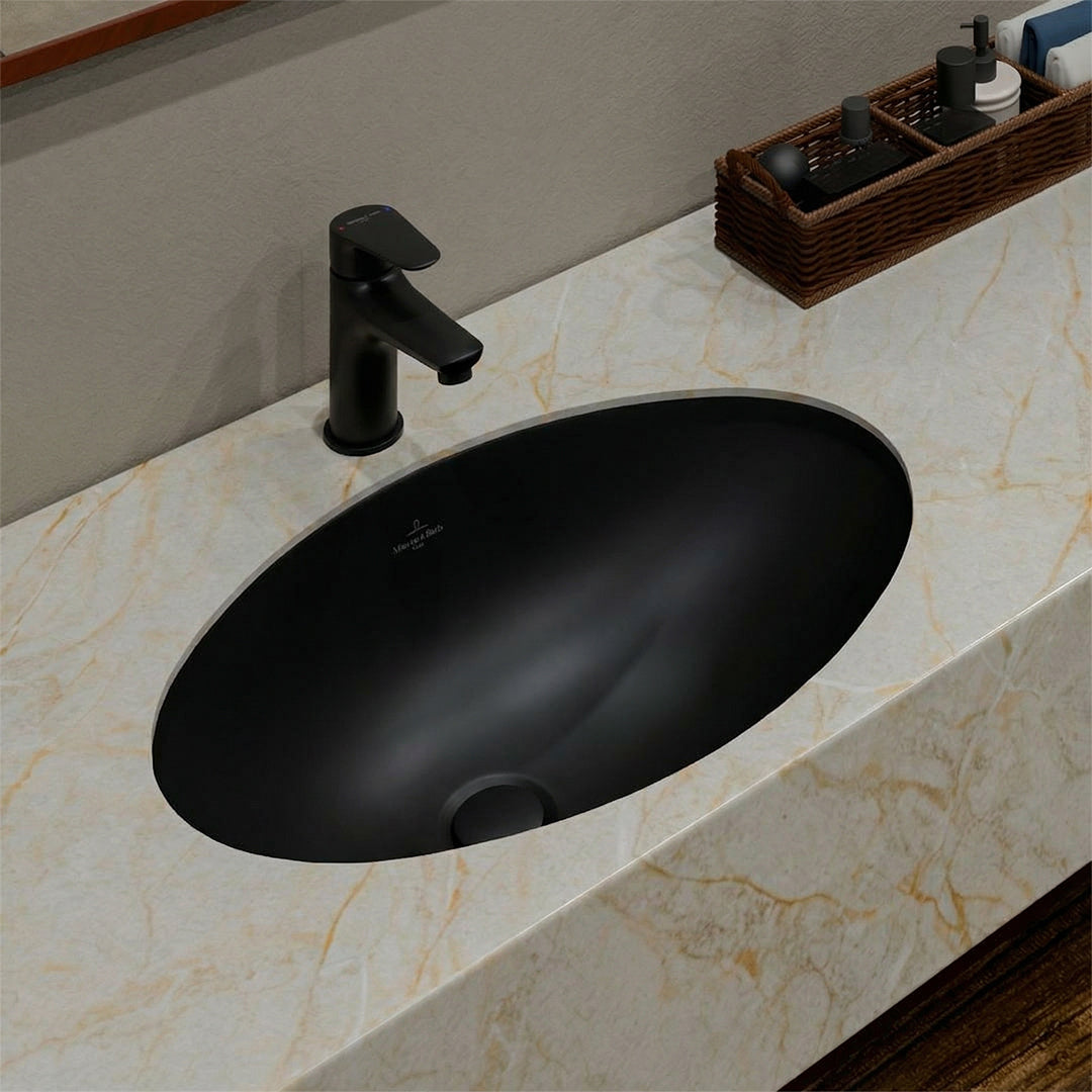 ( طلب مسبق )  حوض تحت الرخامة فيلروي اند بوخ اونوفو 5A505238 اسود مط 53.5 سم بمجموعة التثبيت