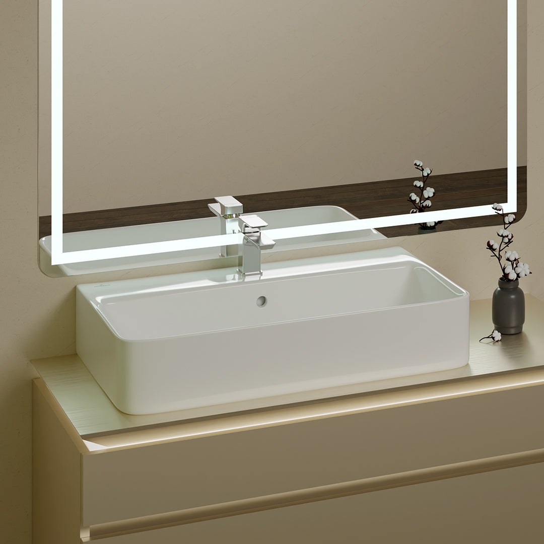 ( طلب مسبق )  حوض وحدة موبيليا فيلروي اند بوخ سبواي 5A416501 ابيض لامع 65 سم بمجموعة التثبيت