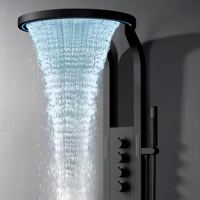 ( طلب مسبق )  شاور بانل ميا W 088 B اسود مط نظام دش شلال مع جيتات 4 مخارج 5 مفاتيح تحكم بوحدة اضاءة