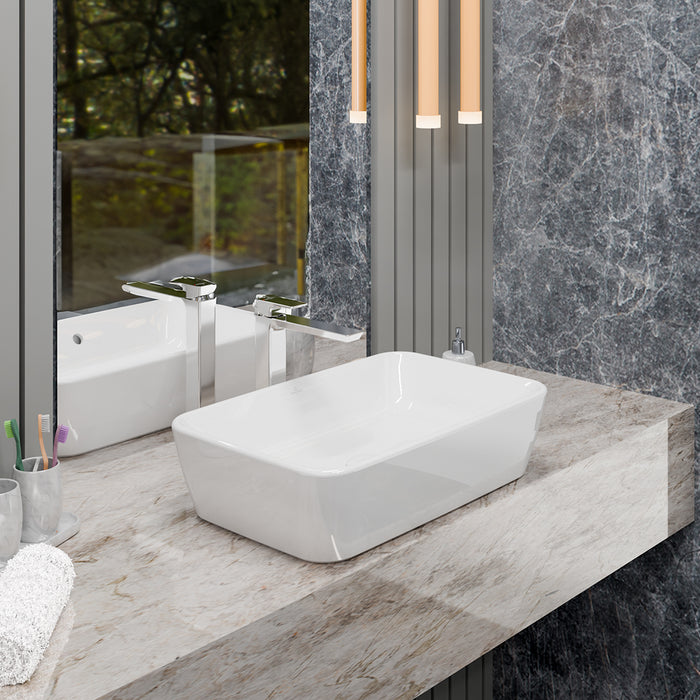 ( طلب مسبق )  حوض فوق الرخامة فيلروي اند بوخ فانتيشللو 5A536301 ابيض لامع 60 سم بمجموعة التثبيت