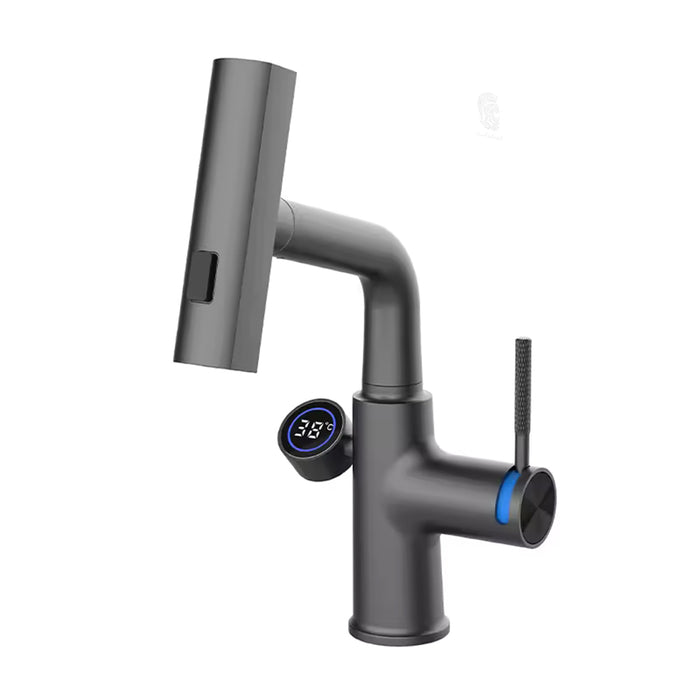 خلاط حوض حمام عالي 6003 G جراي بشاشة ديجيتال وسماعة بخرطوم شداد 3 انظمة لنزول المياة