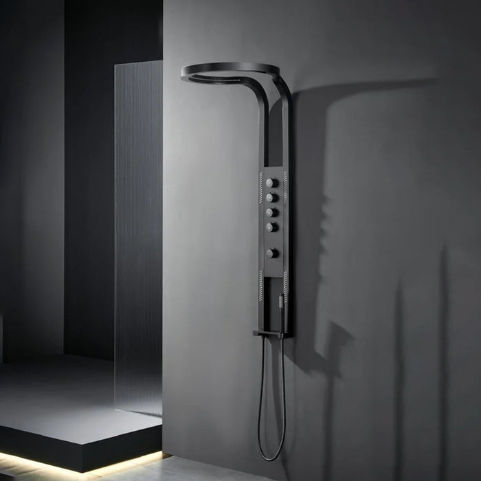 ( طلب مسبق )  شاور بانل ميا W 088 B اسود مط نظام دش شلال مع جيتات 4 مخارج 5 مفاتيح تحكم بوحدة اضاءة