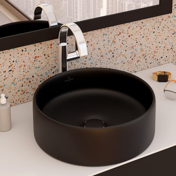 ( طلب مسبق )  حوض فوق الرخامة فيلروي اند بوخ سبواي 5A434438 اسود مط 44 سم بمجموعة التثبيت