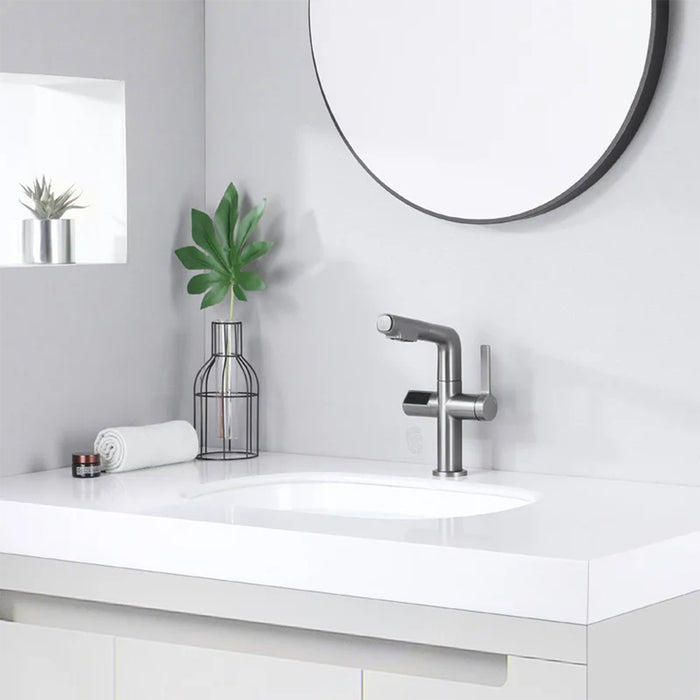 ( طلب مسبق )  خلاط حوض حمام عالي 6004 G جراي بشاشة ديجيتال وسماعة بخرطوم شداد 2 نظام لنزول المياة