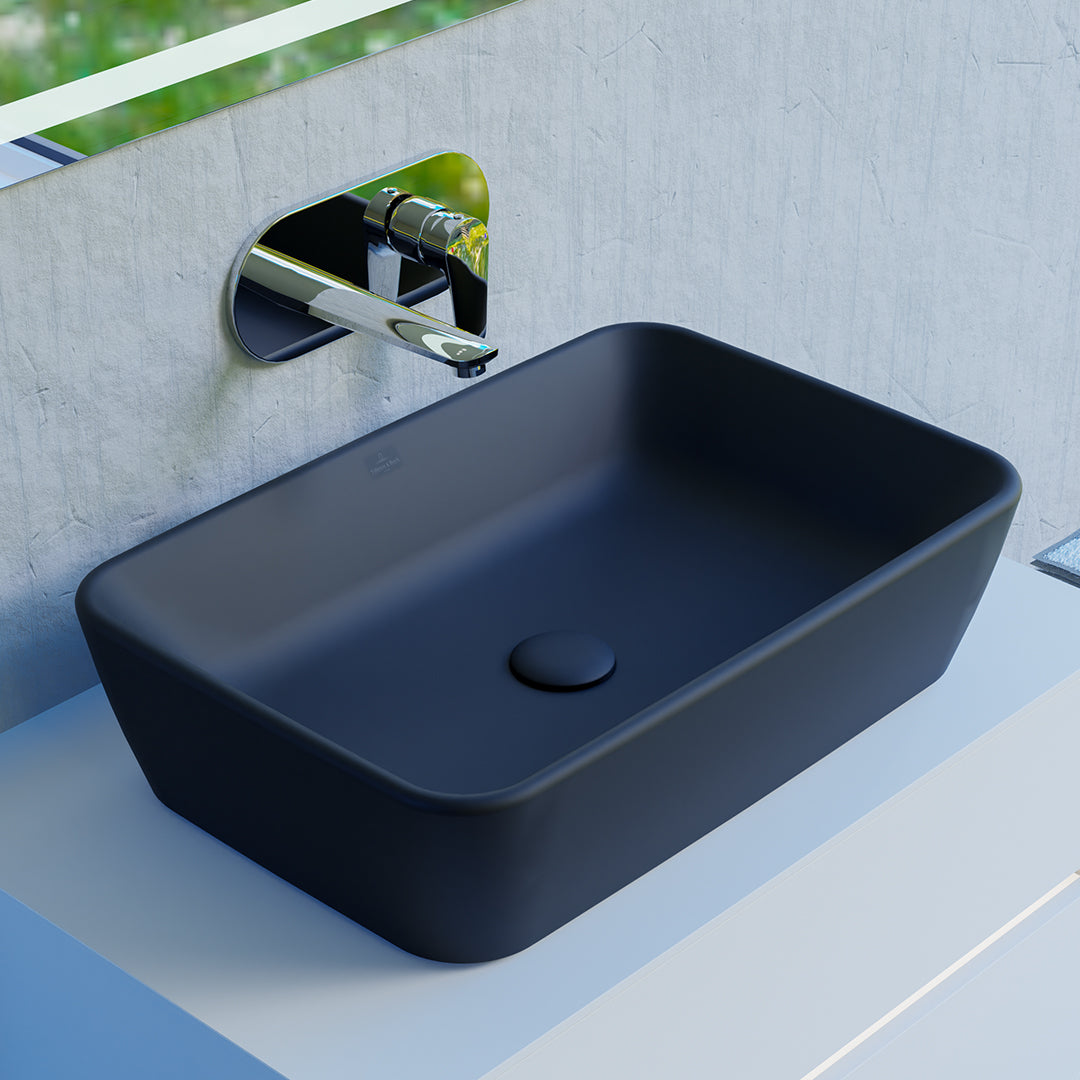 ( طلب مسبق )  حوض فوق الرخامة فيلروي اند بوخ فانتيشللو 5A536338 اسود مط 60 سم بمجموعة التثبيت