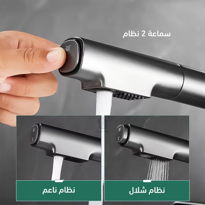 ( طلب مسبق )  خلاط حوض حمام عالي 6004 G جراي بشاشة ديجيتال وسماعة بخرطوم شداد 2 نظام لنزول المياة