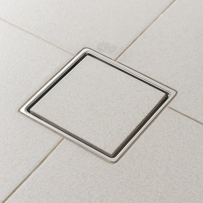 غطاء بيبة 1000268 كروم 15 × 15 سم مانع لدخول الحشرات بغطاء وجه استانلس ستيل ووجه مفرغ لتركيب سيراميك