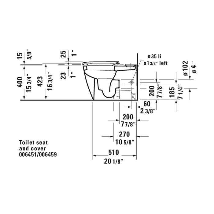 مرحاض ملاصق ديورافيت هابي دي 2 ابيض 2134490075 بالسيديلي ذاتي الغلق والشطاف الداخلي والخزان بالعدة وطقم التثبيت