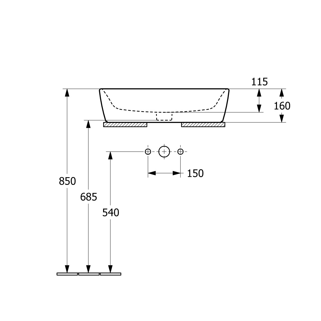 ( طلب مسبق )  حوض فوق الرخامة فيلروي اند بوخ فانتيشللو 5A536301 ابيض لامع 60 سم بمجموعة التثبيت