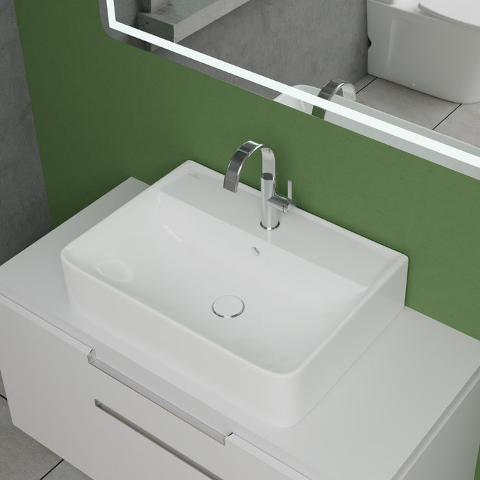 ( طلب مسبق )  حوض وحدة موبيليا فيلروي اند بوخ سبواي 5A416501 ابيض لامع 65 سم بمجموعة التثبيت