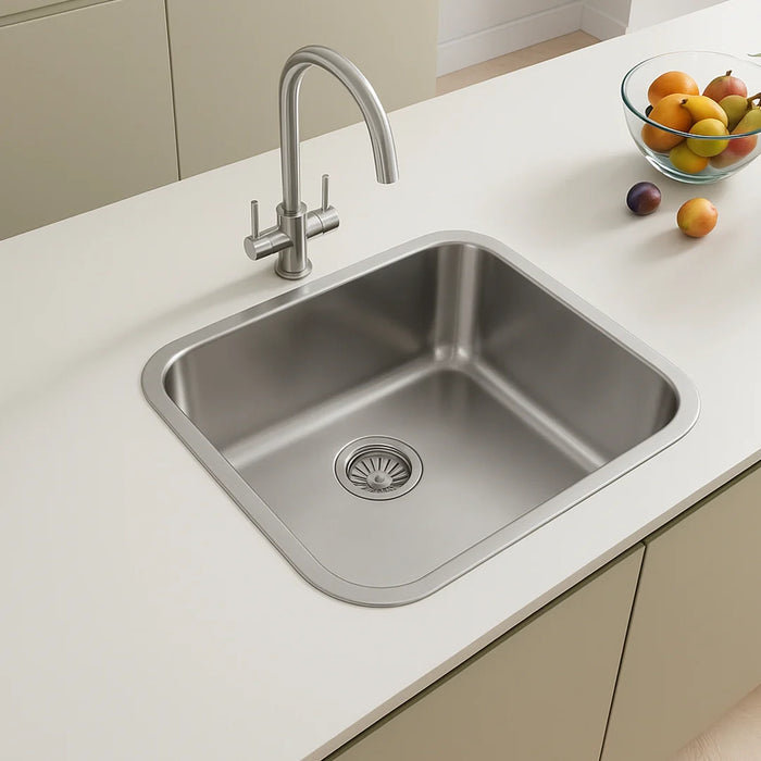 حوض مطبخ استانلس ستيل اصيل تركي AS 350 شفة فلات 45.2 × 58.6 سم سُمك 1 مللي عمق 20 سم بالصرف 3 بوصة بصفاية