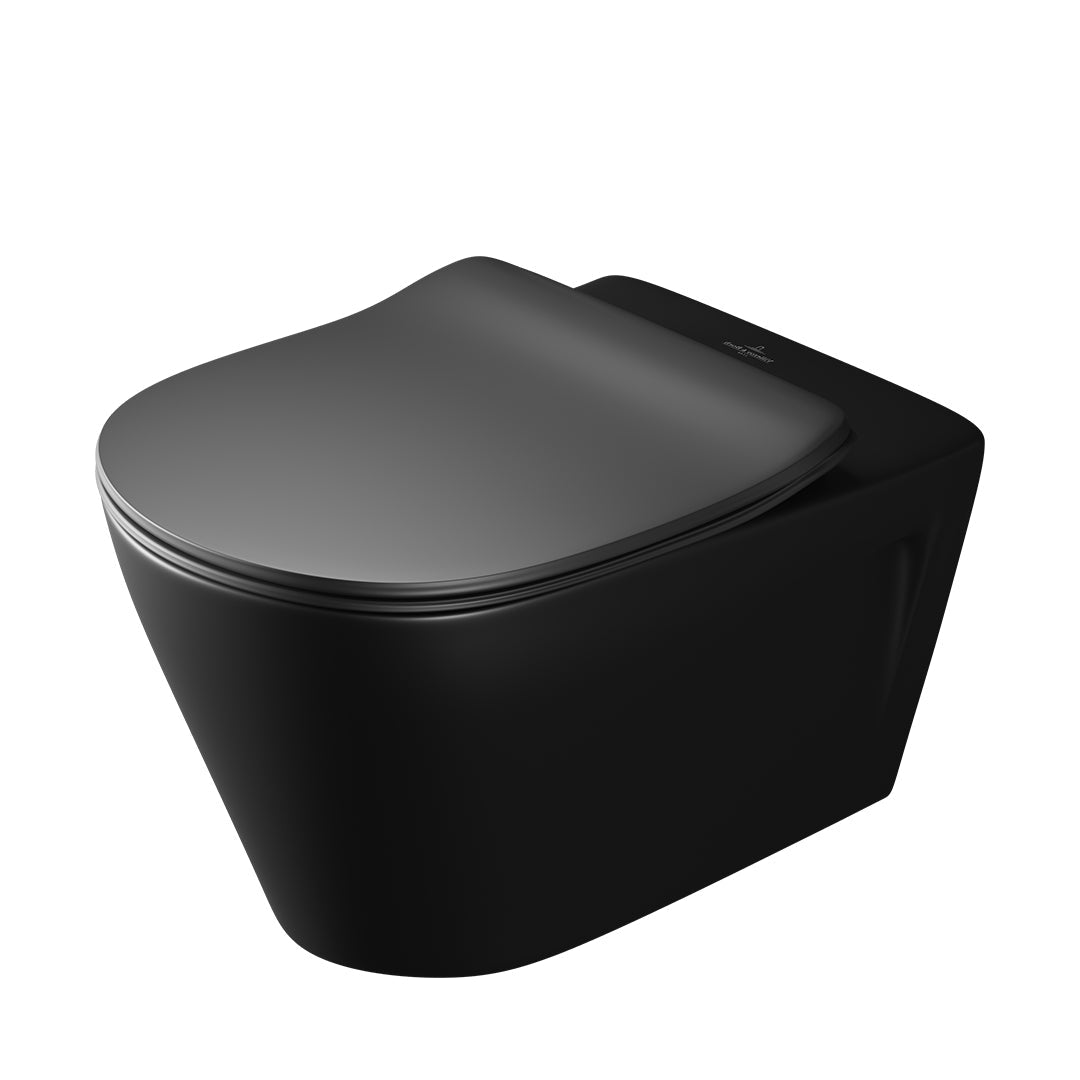 ( طلب مسبق )  مرحاض معلق فيلروي اند بوخ سبواي 5C35T338 اسود مط ريمليس بالسيديلي ذاتي الغلق والمقبض والشطاف الداخلي ومجموعة التثبيت