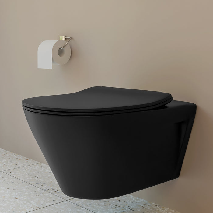 ( طلب مسبق )  مرحاض معلق فيلروي اند بوخ سبواي 5C35T338 اسود مط ريمليس بالسيديلي ذاتي الغلق والمقبض والشطاف الداخلي ومجموعة التثبيت