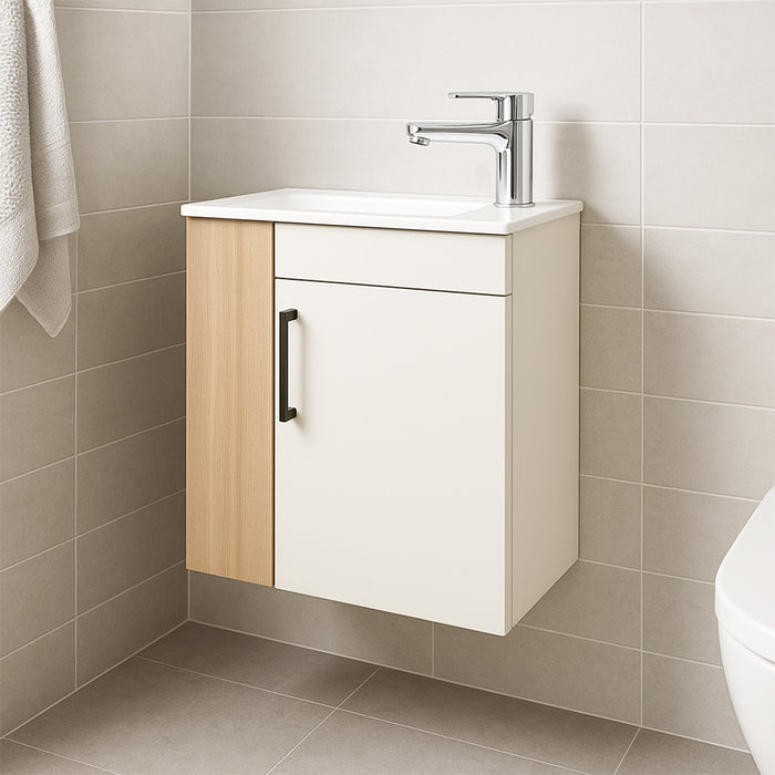 ( طلب مسبق )  وحدة حمام بورديوم بالحوض دوفو تاينو Tino 8475 ابيض × طحيني 50 سم ضلفة وفراغين