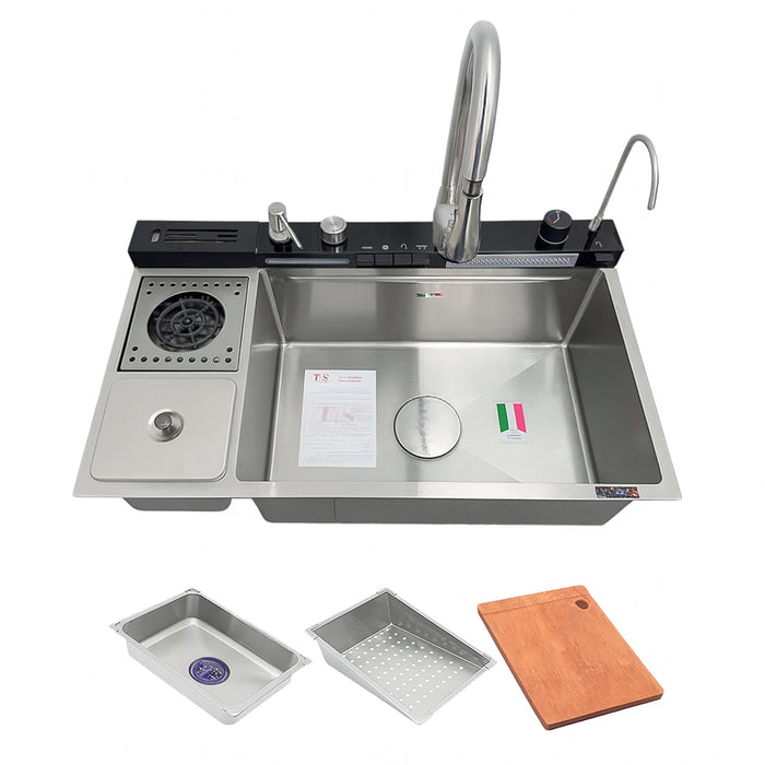 ( طلب مسبق )  حوض مطبخ سمارت ديجيتال بيانو TS S 8248 C كروم 5 زرار 82 × 48 سم بجميع المشتملات