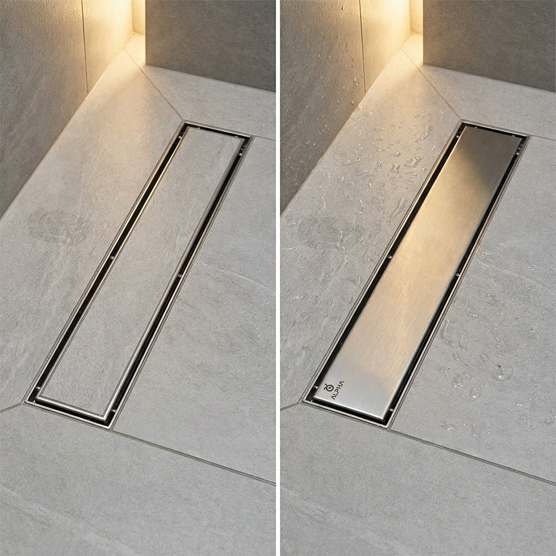 مجرى شاور الفا AL MGS 30 TC تايل كفر 30 سم استانلس ستيل سُمك 1 مللي بغطاء مفرغ للاستخدام مع نفس شكل البلاطة المستخدم