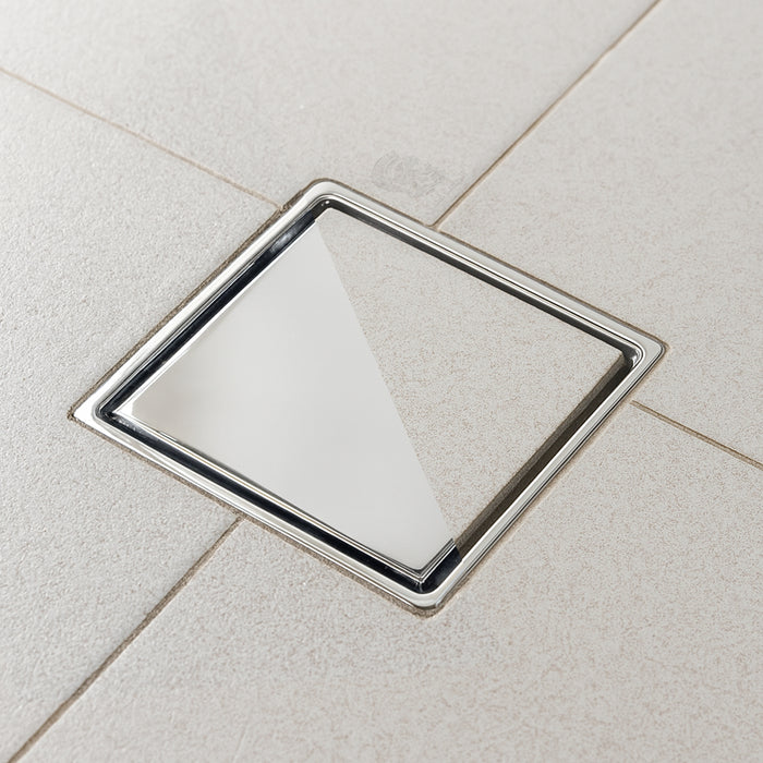 غطاء بيبة 1000268 كروم 15 × 15 سم مانع لدخول الحشرات بغطاء وجه استانلس ستيل ووجه مفرغ لتركيب سيراميك