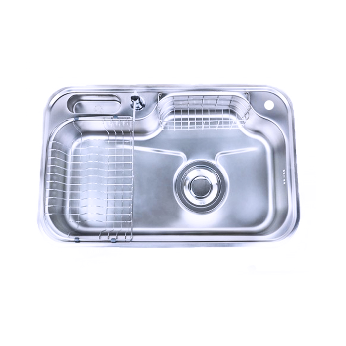 ( طلب مسبق )  حوض مطبخ استانلس ستيل كورينا JIS 840 P مقاس 84 × 51 سم بالصرف 6 بوصة سُمك 0.8 مم ضاغط صابون وصفاية للاطباق وللمنظفات وللملاعق بفتحتين