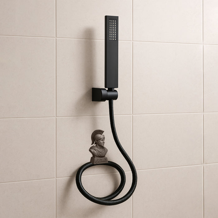 ( طلب مسبق )  مجموعة سماعة ياسمين مربع اسود خرطوم 150 سم وعلاقة ومجموعة التثبيت