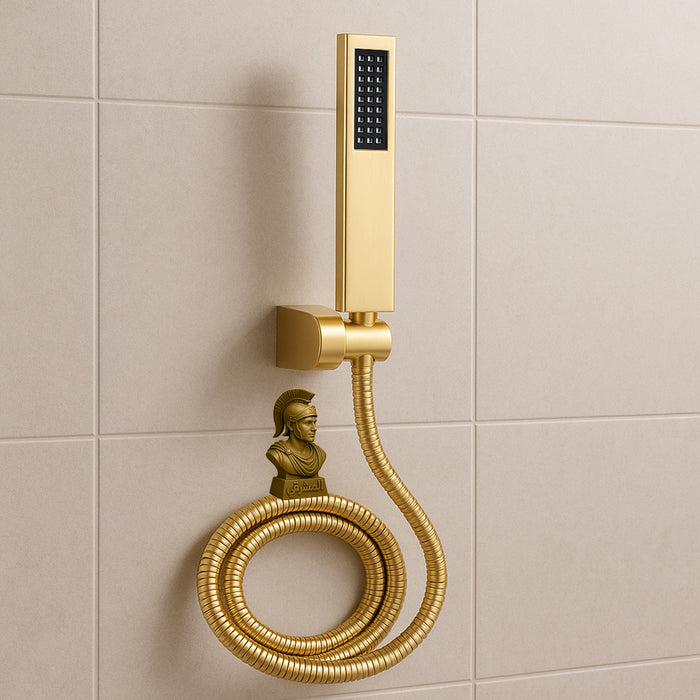 مجموعة سماعة ياسمين مربع ذهبي خرطوم 150 سم وعلاقة ومجموعة التثبيت