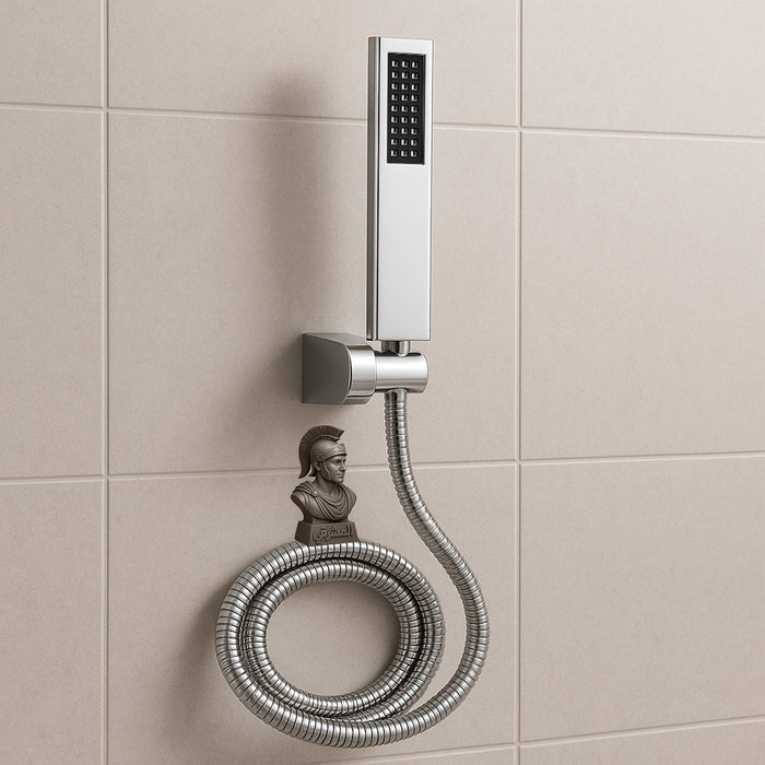 مجموعة سماعة ياسمين مربع كروم خرطوم 150 سم وعلاقة ومجموعة التثبيت