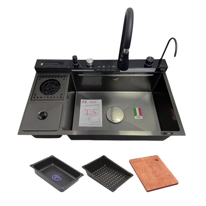 ( طلب مسبق )  حوض مطبخ سمارت ديجيتال بيانو TS S 8248 B اسود 5 زرار 82 × 48 سم بجميع المشتملات