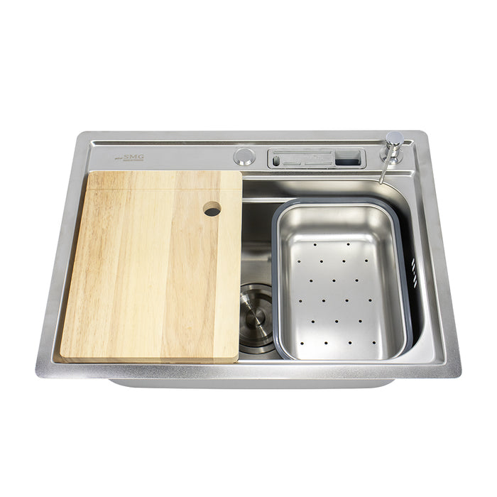 حوض مطبخ هاند ميد تركي SMG 6045 BC كروم 61 × 46 سم بمضخة صابون استانلس ستيل 304 بالكامل